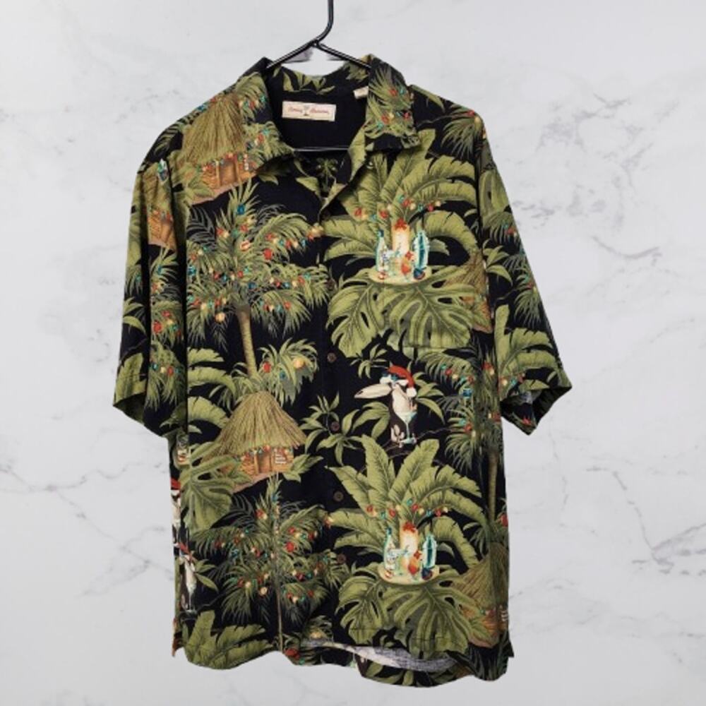 Tommy Bahama Silk Christmas Shirt Men Medium